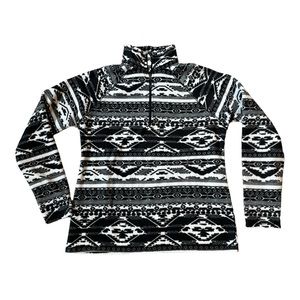 Eddie Bauer Lightweight 1/4 Zip Pullover Black and White Aztec Print Med…